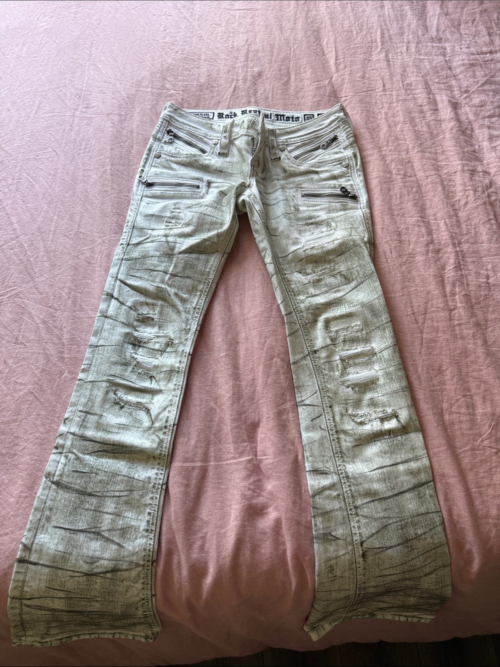 Rock Revival Kamil Super Low-Rise Moto Bootcut Jeans in Riot Frost - Picture 9 of 12